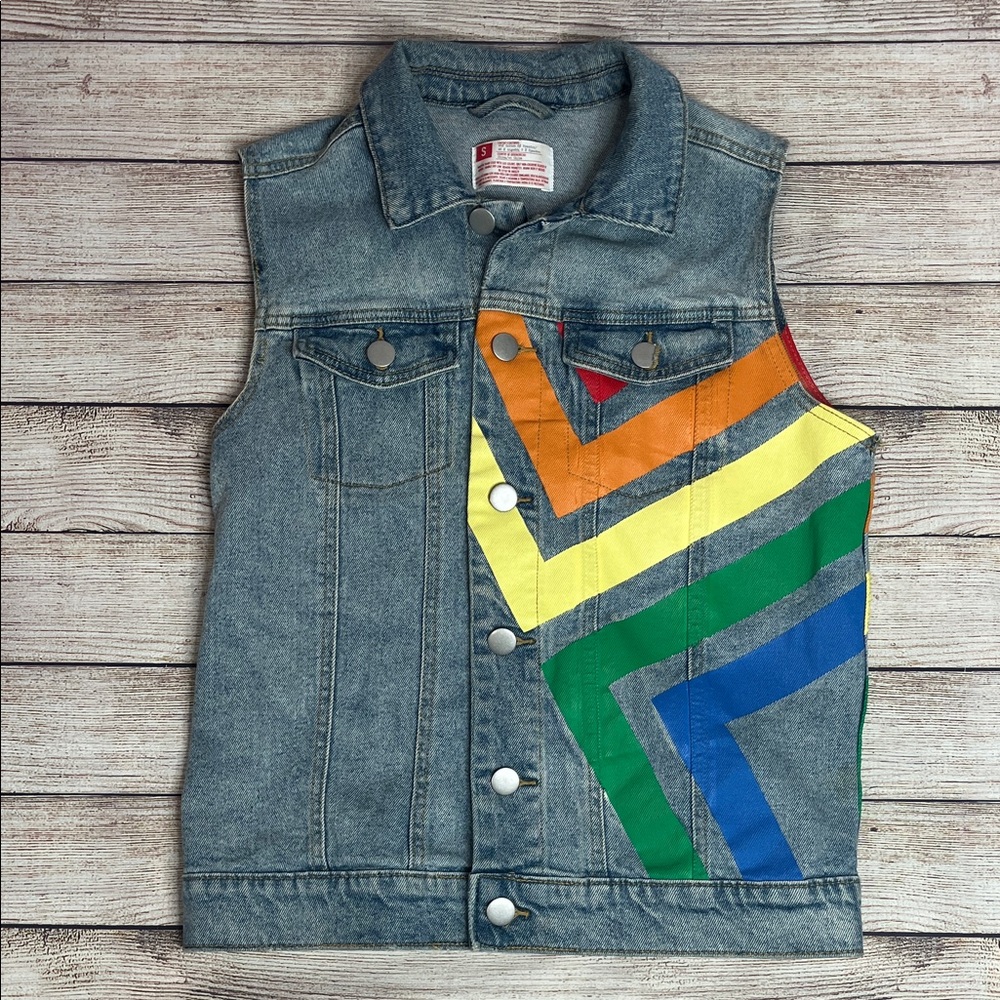 Target Pride Collection Rainbow Detailed Denim Vest Size Small - Picture 2 of 8